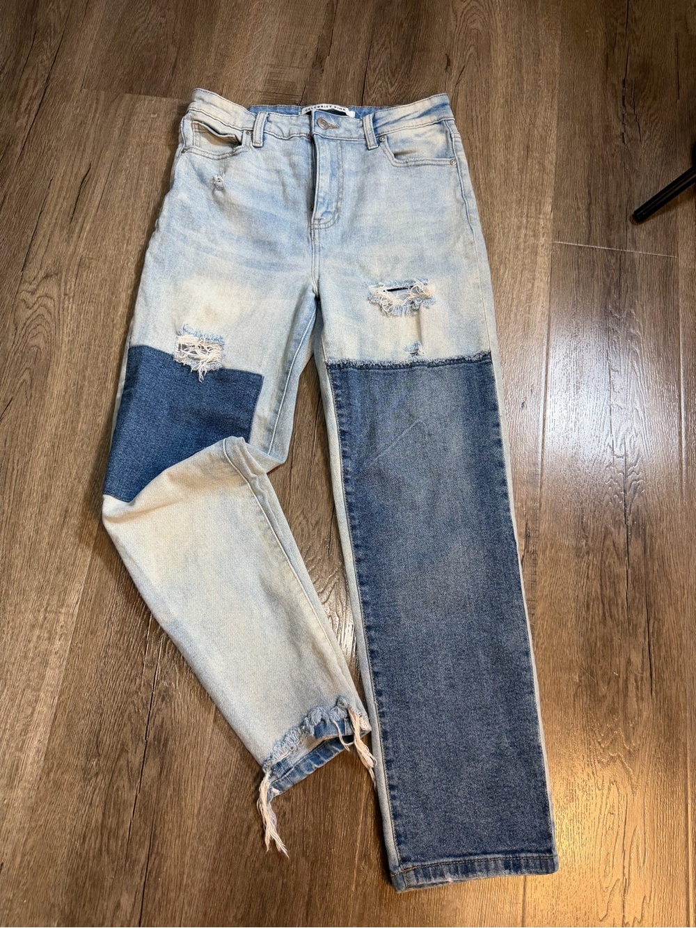 Celebrity Pink Two-Tone Light and Dark Blue Straight Leg Jeans